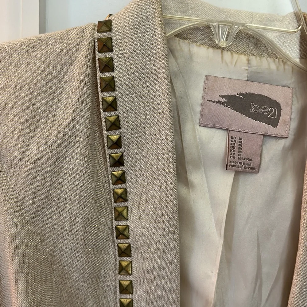 🌟2/$10🌟Love21 by Forever 21 Cropped Gold Studded Lapel Blazer - Picture 2 of 4